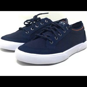 Sperry Top-Sider Boys Deckfin Lace Up Navy Blue White Sneakers 4M US